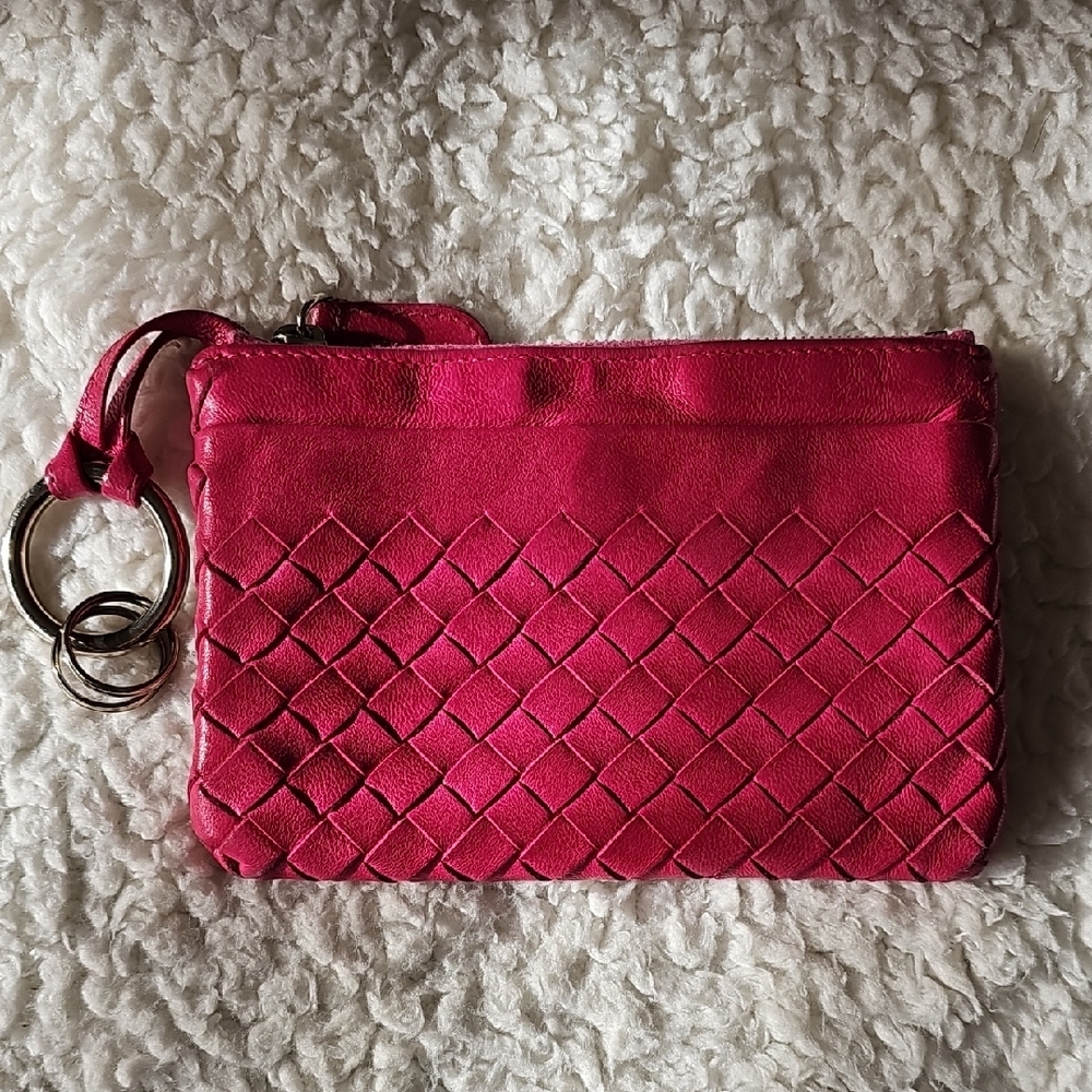 Bottega Veneta Pink Woven Leather Wristlet Clutch